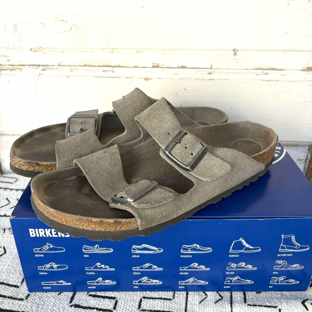 BIRKENSTOCK Women's Stone Suede Leather Arizona Sandals w/Soft Footbed Sz 9/40
